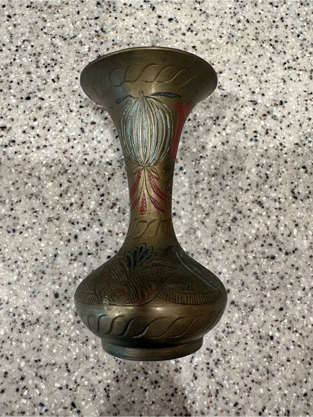 Vintage Decorative Brass Vase with Engraved Floral Design